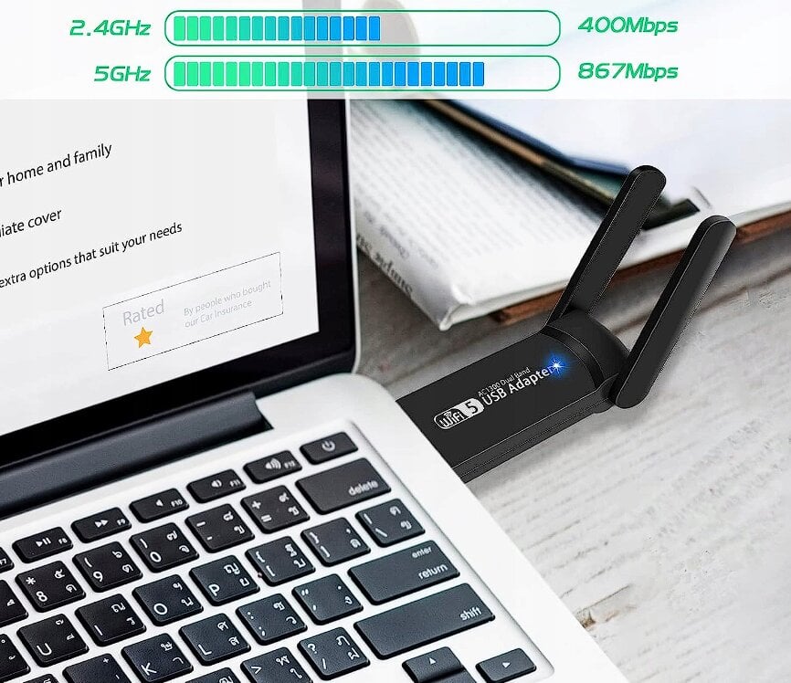 USB Wifi adapteris USB 3.0 1300mbps kaina ir informacija | Adapteriai, USB šakotuvai | pigu.lt