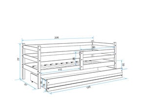 Vaikiška lova BMS93PZA, 90x200 cm, pilka/žalia kaina ir informacija | Vaikiškos lovos | pigu.lt