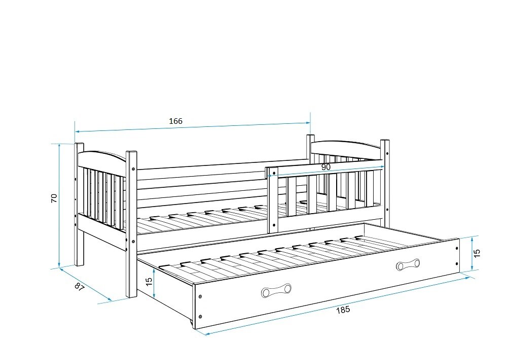 Vaikiška lova BMS703PRZI, 80x160 cm, šviesiai ruda/mėlyna цена и информация | Vaikiškos lovos | pigu.lt