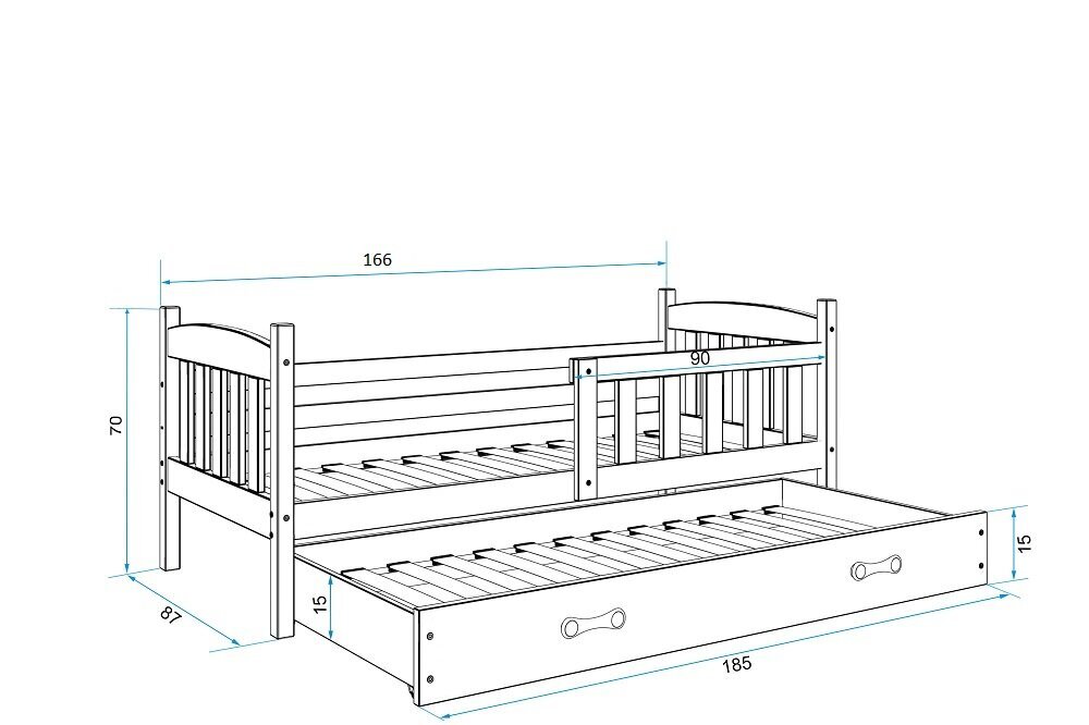 Vaikiška lova BMS705BP, 80x160 cm, balta/pilka kaina ir informacija | Vaikiškos lovos | pigu.lt