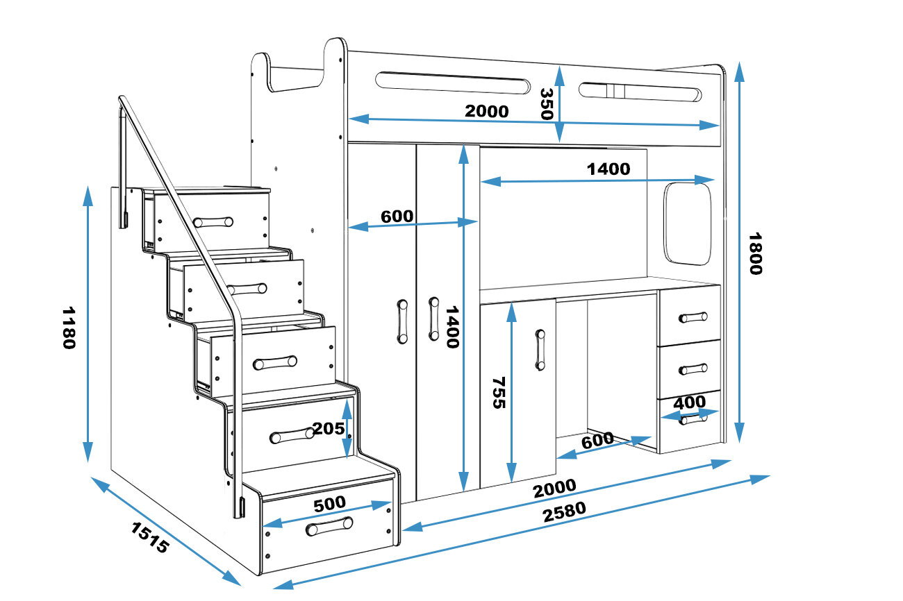 Vaikiška lova BMS189BB, 90x200 cm, balta цена и информация | Vaikiškos lovos | pigu.lt