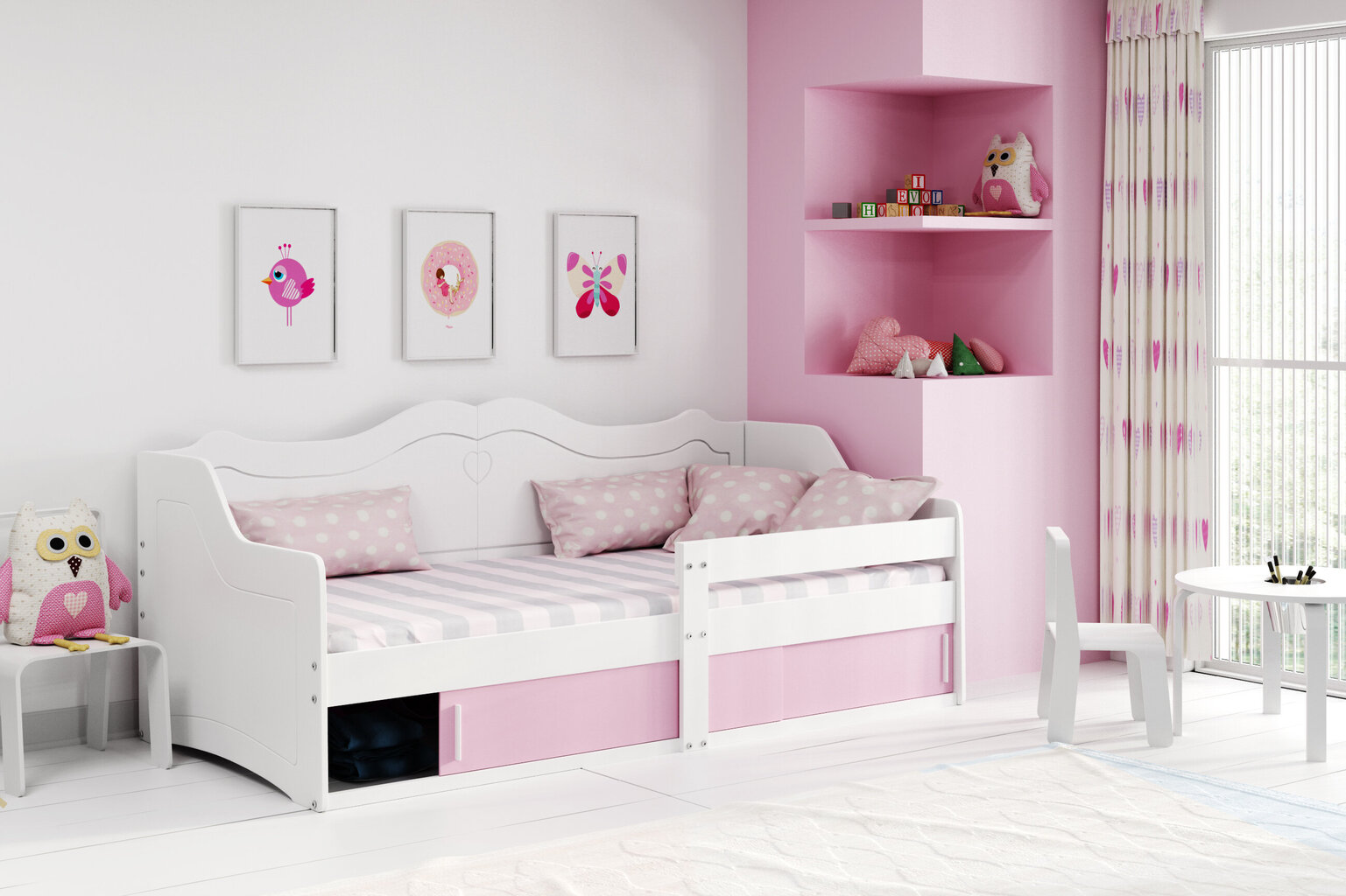 Vaikiška lova BMS200BR, 80x160 cm, balta/rožinė kaina ir informacija | Vaikiškos lovos | pigu.lt