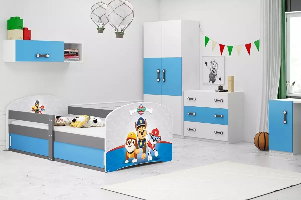 Vaikiška lova BMS422PP, 80x190 cm, pilka/mėlyna kaina ir informacija | Vaikiškos lovos | pigu.lt