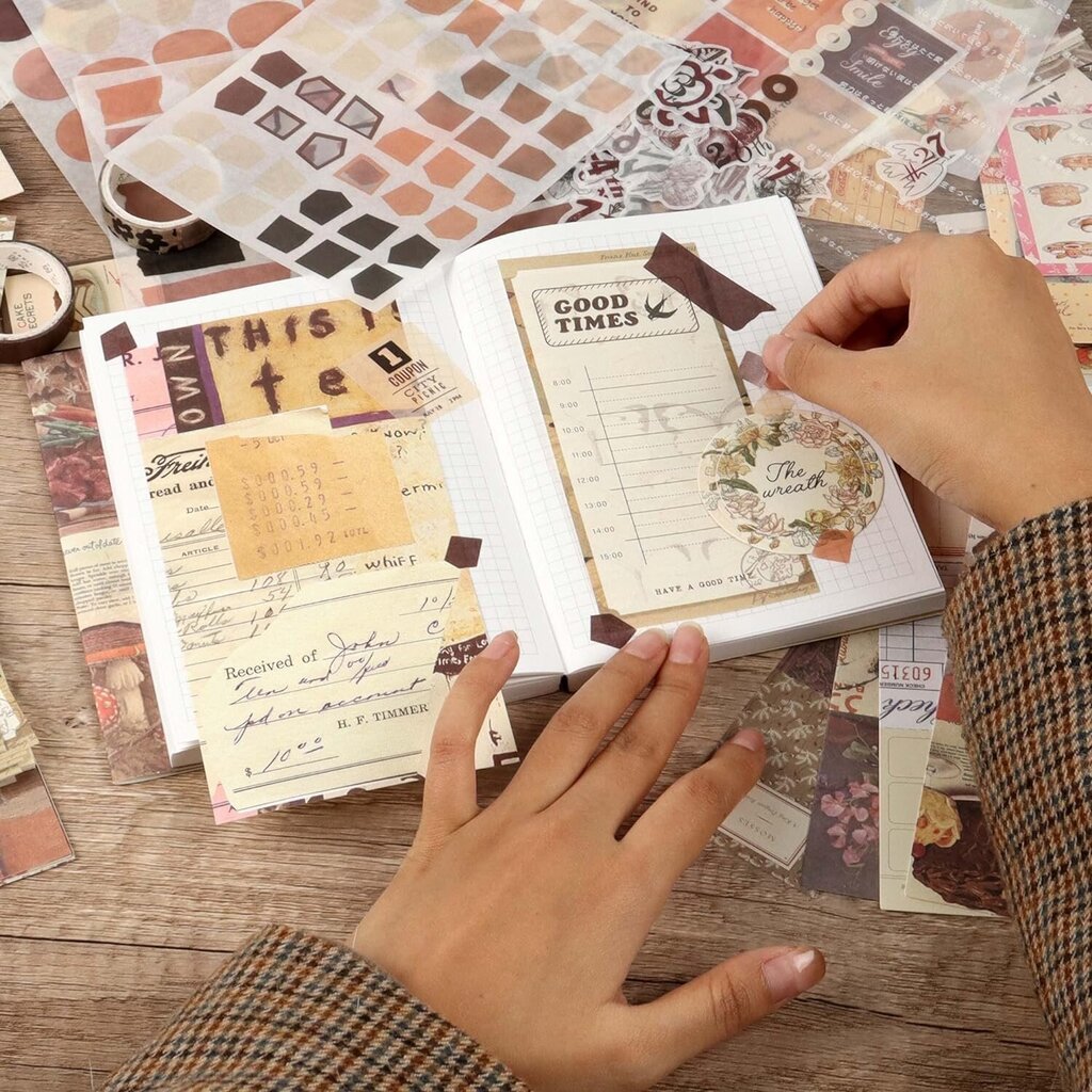 Iškarpų albumo lipdukų rinkinys VBNZBK Vintage Scrapbooking, 155 vnt kaina ir informacija | Sąsiuviniai ir popieriaus prekės | pigu.lt