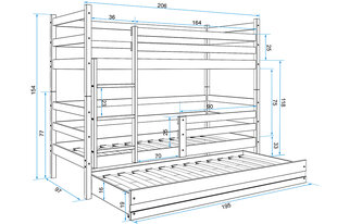 Vaikiška lova BMS45BB, 90x200 cm, balta kaina ir informacija | Vaikiškos lovos | pigu.lt