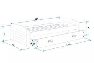 Vaikiška lova BMS98PP, 90x200 cm, pilka kaina ir informacija | Vaikiškos lovos | pigu.lt