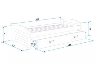 Детская кровать BMS98PZA, 90x200 см, серый/зеленый цена и информация | Детские кровати | pigu.lt