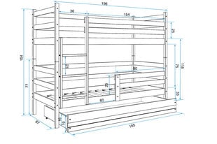 Детская двухъярусная кровать BMS140BP, 80x190 см, белый/серый цена и информация | Детские кровати | pigu.lt