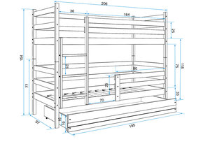 Dviaukštė lova BMS141PRP, 90x200 cm, šviesiai ruda/pilka kaina ir informacija | Vaikiškos lovos | pigu.lt