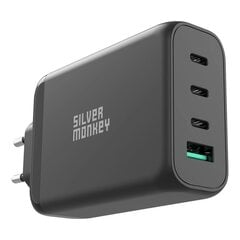 Silver Monkey GaN 130W wall charger 3x USB-C PD 1x USB-A 3.0 QC - black цена и информация | Зарядные устройства для телефонов | pigu.lt