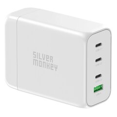 Silver Monkey SMA152 130W 3xUSB-C PD USB-A QC 3.0 GaN Charger with Detachable Power Cable - White цена и информация | Зарядные устройства для телефонов | pigu.lt