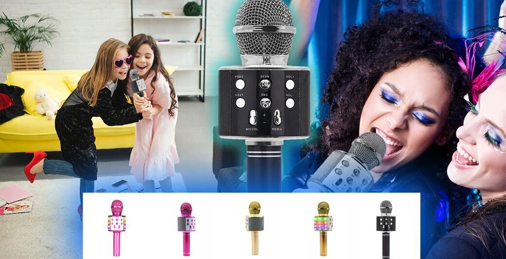 Bluetooth karaoke mikrofonas su LED apšvietimu Manta, rožinis kaina ir informacija | Žaislai mergaitėms | pigu.lt