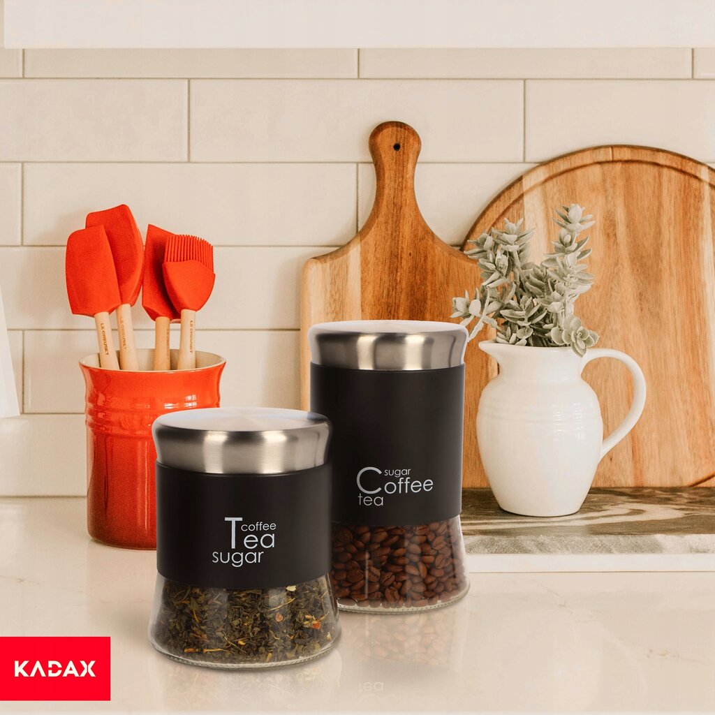 Kadax kavos arbatos cukraus stiklinis indelis su dangteliu juodas 1000ml kaina ir informacija | Maisto saugojimo  indai | pigu.lt