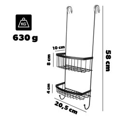 Vonios kambario lentyna dušo pakabinama lentyna Juoda metalinė kabykla kaina ir informacija | Vonios kambario aksesuarai | pigu.lt