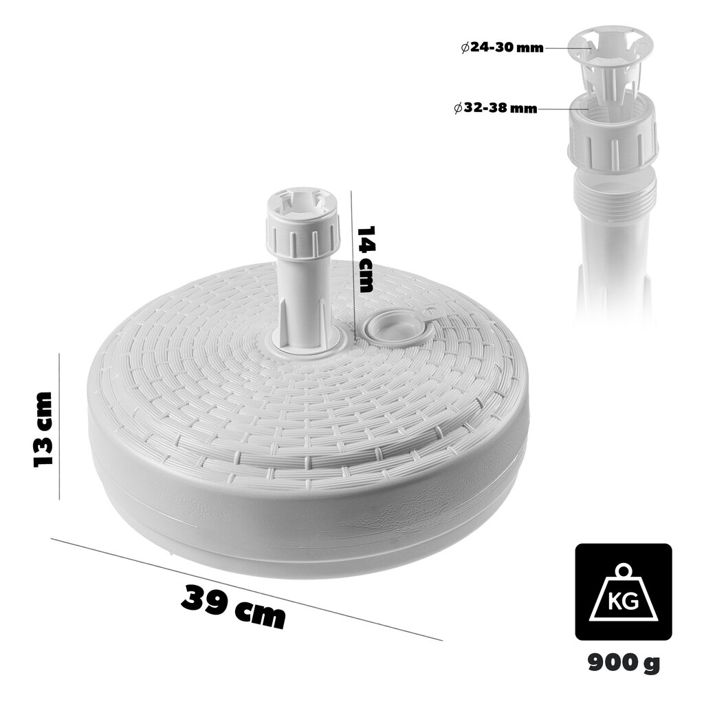 Skėčio pagrindas Apvalus sodo skėčio stovas 39cm Svoris Baltas цена и информация | Lauko baldų komplektai | pigu.lt