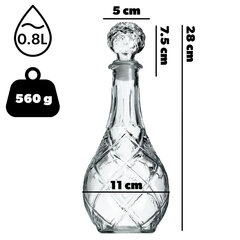 Графин для спирта виски Crystal 0,8 л, стеклянная бутылка с пробкой цена и информация | Стаканы, фужеры, кувшины | pigu.lt