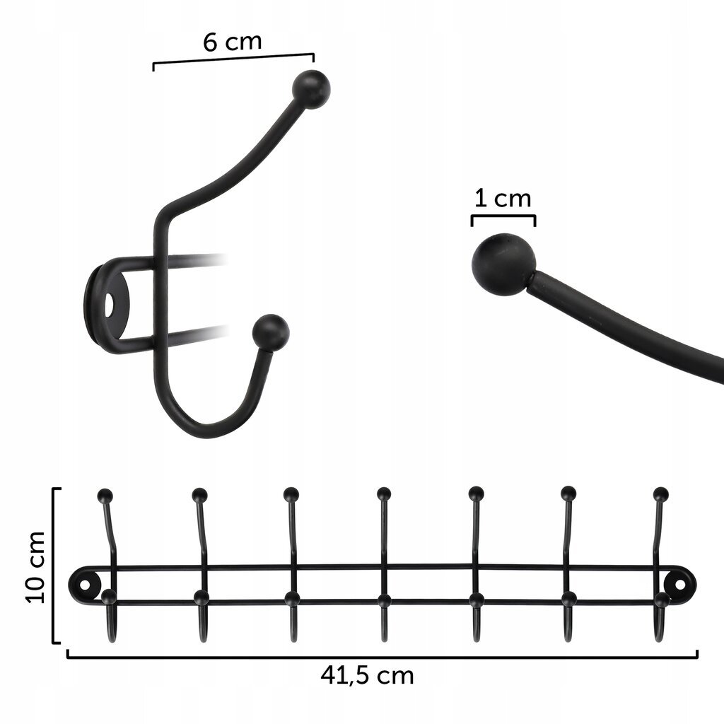 Sieninė drabužių kabykla ant sienos su 7 kabliukais kaina ir informacija | Pakabos, maišai drabužiams | pigu.lt