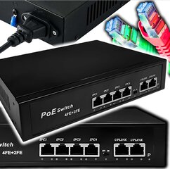 Jungiklis POE 4+2 4xPOE 2xUplink 10/100Mbps 65W PoE+, skirtas fotoaparatams + EXTEND funkcija kaina ir informacija | Žaidimų kompiuterių priedai | pigu.lt