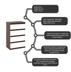 Komoda Stiv Meble su 4 stalčiais, ruda/balta цена и информация | Комоды | pigu.lt
