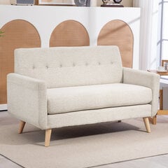 HOMCOM 2 vietų sofa, sofa su storomis sėdynės ir atlošo pagalvėlėmis, aksomo išvaizdos, minkšta sofa su medinėmis kojomis, dvivietė modernaus stiliaus sofa svetainei, miegamajam, smėlio spalvos kaina ir informacija | Sofos | pigu.lt