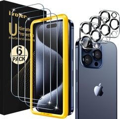 iVoler протектор экрана для iPhone 15 Pro Max 3 шт. закаленного стекла и 2 шт. протектора объектива камеры цена и информация | Защитные пленки для телефонов | pigu.lt