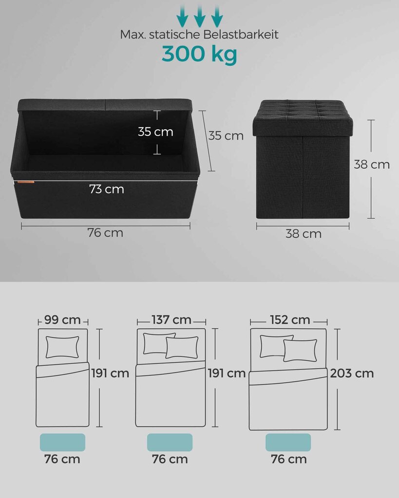 Suoliukas su daiktadėže 38 x 76 x 38 cm juodo rašalo kaina ir informacija | Komodos | pigu.lt