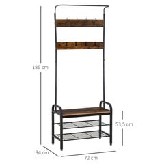 "HOMCOM" Drabužių lentyna su batų lentyna Drabužių lentyna, 8 kabliukai, 2 lentynos, MDF, juoda, 72 x 34 x 185 cm цена и информация | Комплекты в прихожую | pigu.lt