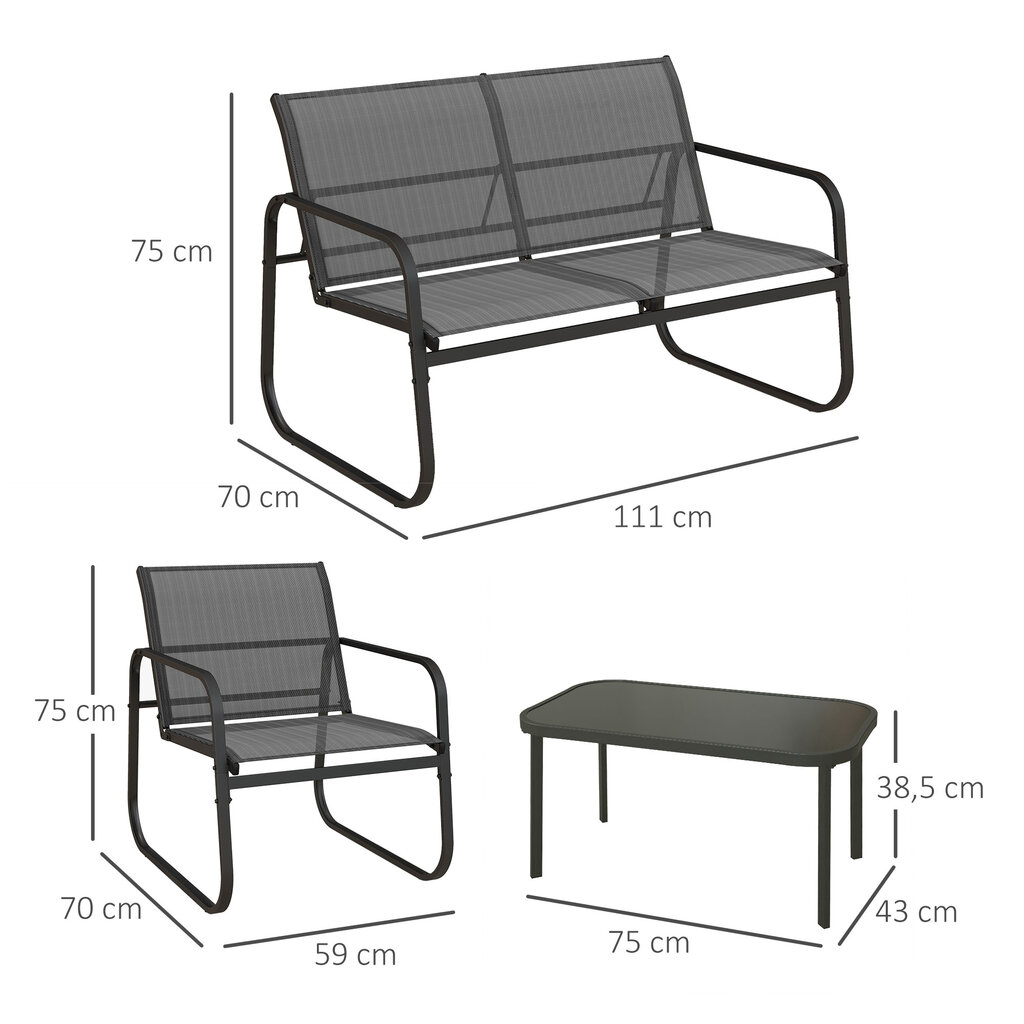 Sodo baldų komplektas iš 4 dalių, sodo baldų komplektas su 1 dviviete sofa, 2 kėdėmis, 1 kavos staliuku kaina ir informacija | Lauko baldų komplektai | pigu.lt