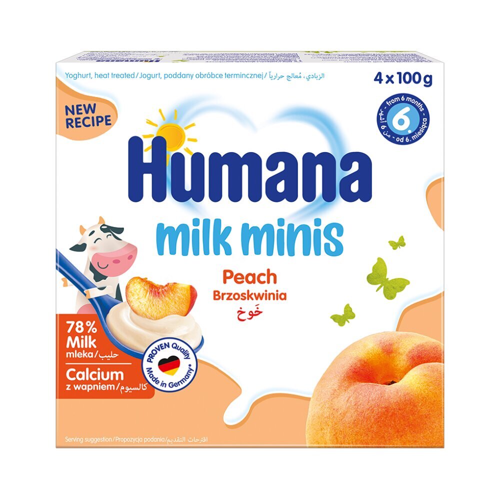 Jogurtinis desertas su persikais Humana Milk Minis, 400 g kaina ir informacija | Užkandžiai, gėrimai vaikams | pigu.lt