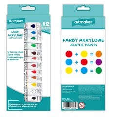 Akrilinių dažų rinkinys Artmaker, 12 ml, 12 vnt. kaina ir informacija | Piešimo, tapybos, lipdymo reikmenys | pigu.lt