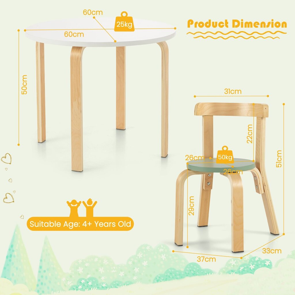 5-jų dalių vaikiškų baldų komplektas Costway, rudas цена и информация | Vaikiškos kėdutės ir staliukai | pigu.lt