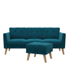 Trivietė sofa su pufu CosmoLiving by Cosmopolitan 157, mėlyna kaina ir informacija | Sofos | pigu.lt