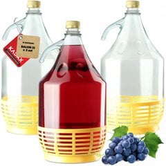 3x Kadax Carboy Wine 5л Balloon Lady In Basket Бутылка вина + крышка цена и информация | Посуда и принадлежности для консервирования | pigu.lt