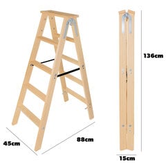 Деревянная лестница для покраски, выдвижная, 2x5 ступеней, складная, двусторонняя цена и информация | Стремянки | pigu.lt