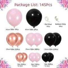 '143vnt rose goldne balloon arch girland kit black and rose goldne balionai 12' kaina ir informacija | Dekoracijos šventėms | pigu.lt