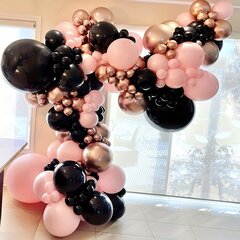 '143vnt rose goldne balloon arch girland kit black and rose goldne balionai 12' kaina ir informacija | Dekoracijos šventėms | pigu.lt