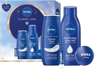 Косметический набор Nivea с увлажняющими средствами ухода 4:1: 30мл+250мл+400мл+5,5г цена и информация | Масла, гели для душа | pigu.lt