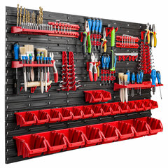 Dirbtuvėms skirta daiktų laikymo sistema su lentynomis | 117 x 78 cm | 24 vnt. dėžių | kaina ir informacija | Įrankių dėžės, laikikliai | pigu.lt