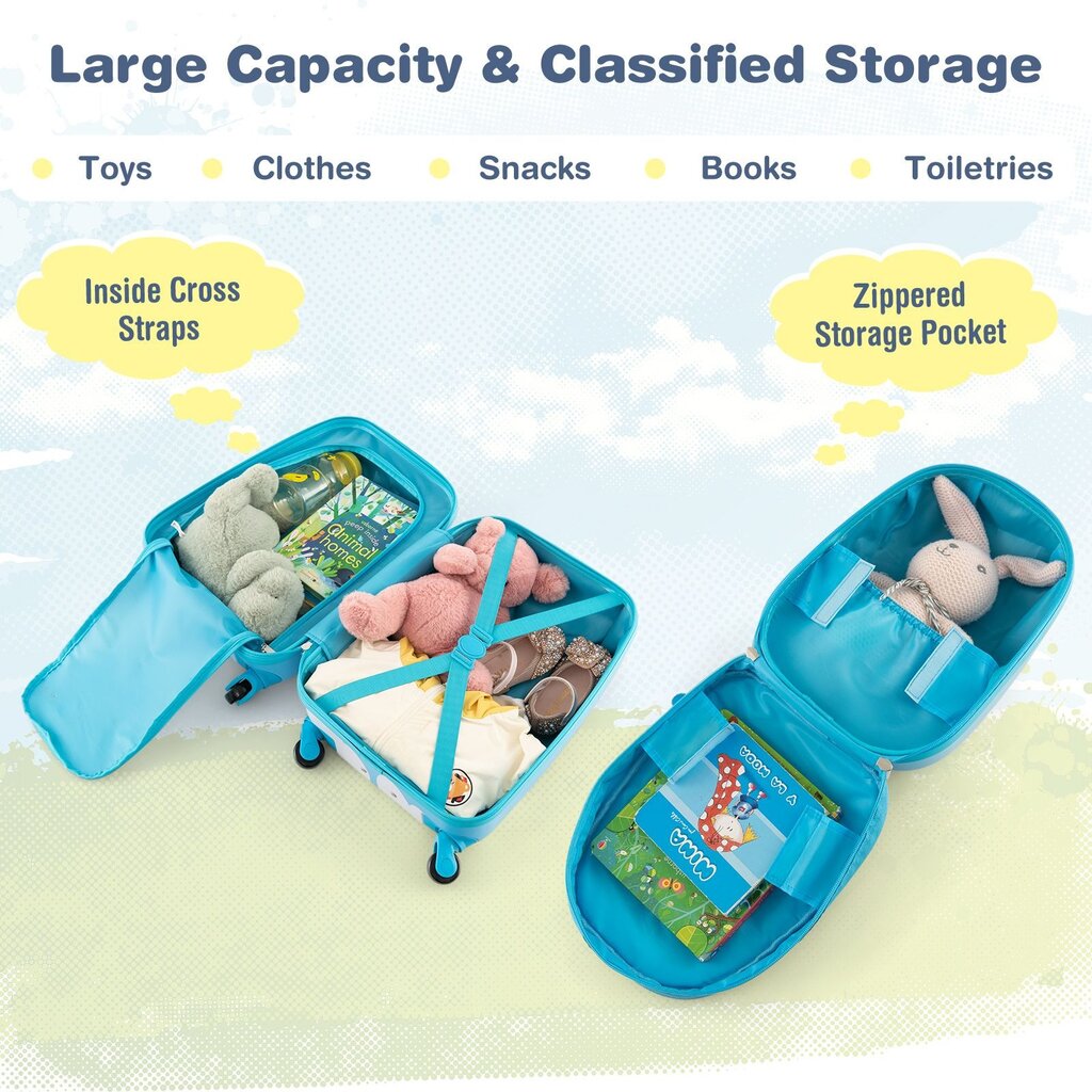 2 dalių vaikiškas bagažo rinkinys Costway, mėlynas цена и информация | Lagaminai, kelioniniai krepšiai | pigu.lt