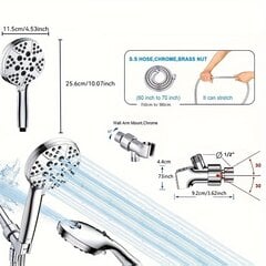 'Aukšto slėgio rankinė dušo galvutė su 8 purškimo režimais – nerūdijančio plieno žarna ir reguliuojamas laikiklis' kaina ir informacija | Vonios kambario aksesuarai | pigu.lt