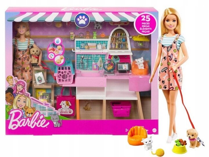 Lėlė Barbie Pet Shop parduotuvė цена и информация | Žaislai mergaitėms | pigu.lt