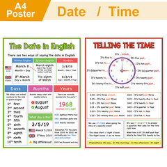 '2 шт. плакаты формата А4 с указанием времени/даты, школьные плакаты для обучения английскому языку, школьные принадлежности для класса, украшения, большие карточки для kdis' цена и информация | Развивающие игрушки | pigu.lt
