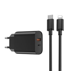 WIWU sieninis įkroviklis Wi-U002 PD + QC 20W 1x USB 1x USB-C juodas + kabelis USB-C - šviesiai ning kaina ir informacija | Krovikliai telefonams | pigu.lt