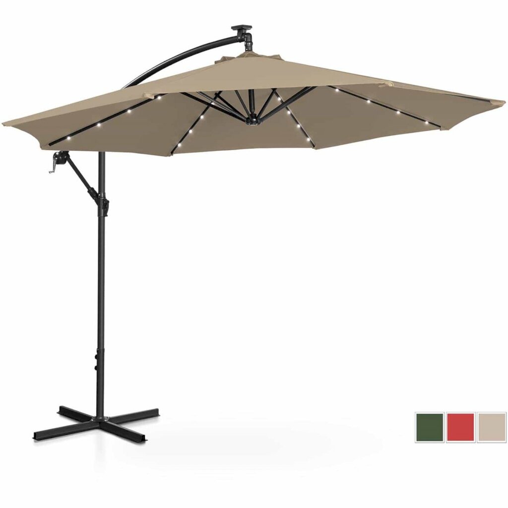 Sodo skėtis su pasvirimu ir su LED apšvietimu, Uniprodo UNI_UMBRELLA_R300TAL_N1, 300 cm. skersmens, pilkai rudas kaina ir informacija | Skėčiai, markizės, stovai | pigu.lt