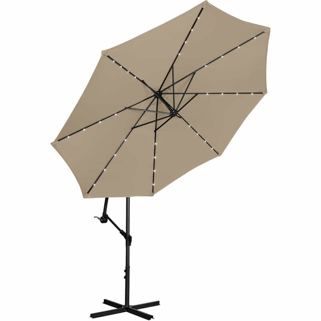 Sodo skėtis su pasvirimu ir su LED apšvietimu, Uniprodo UNI_UMBRELLA_R300TAL_N1, 300 cm. skersmens, pilkai rudas kaina ir informacija | Skėčiai, markizės, stovai | pigu.lt