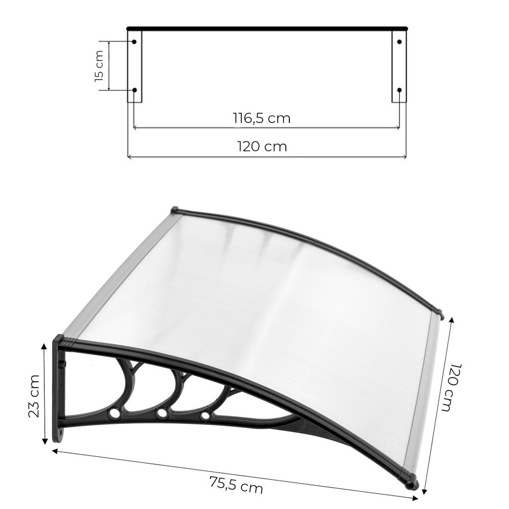 Polikarbonato stogelis virš durų, Modern Home, 120 cm. x 80 cm., skaidrus цена и информация | Lentynos | pigu.lt