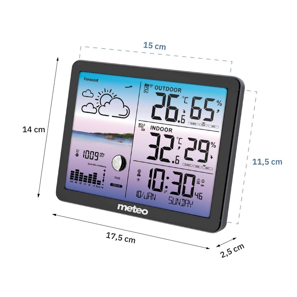 Meteorologijos stotis, Meteo SP1071, juoda kaina ir informacija | Meteorologinės stotelės, termometrai | pigu.lt