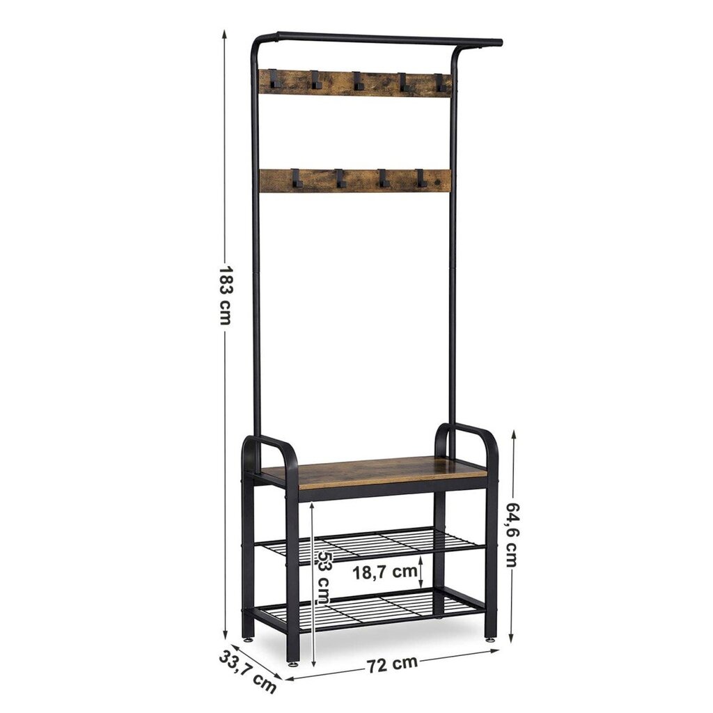 Drabužių pakaba medinis batų stovas, LOFT, 72 cm. x 33,7 cm. x 183 cm., rudos spalvos kaina ir informacija | Pakabos, maišai drabužiams | pigu.lt