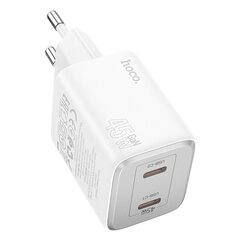 HOCO pakrovėjas 2 x Type C PD QC 45W GaN N42 baltas цена и информация | Адаптеры, USB-разветвители | pigu.lt