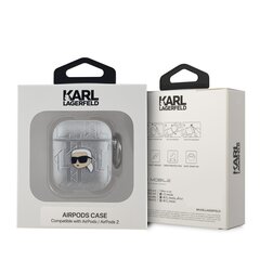 Karl Lagerfeld PU Embossed Karl Head Case for AirPods 1|2 Silver kaina ir informacija | Ausinių aksesuarai | pigu.lt